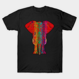 Rainbow Red Elephant on Black V.2 T-Shirt